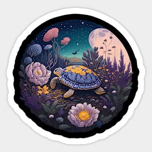 Funny & Cute Aesthetic Cottagecore floral Turtle Womens Mens Sticker